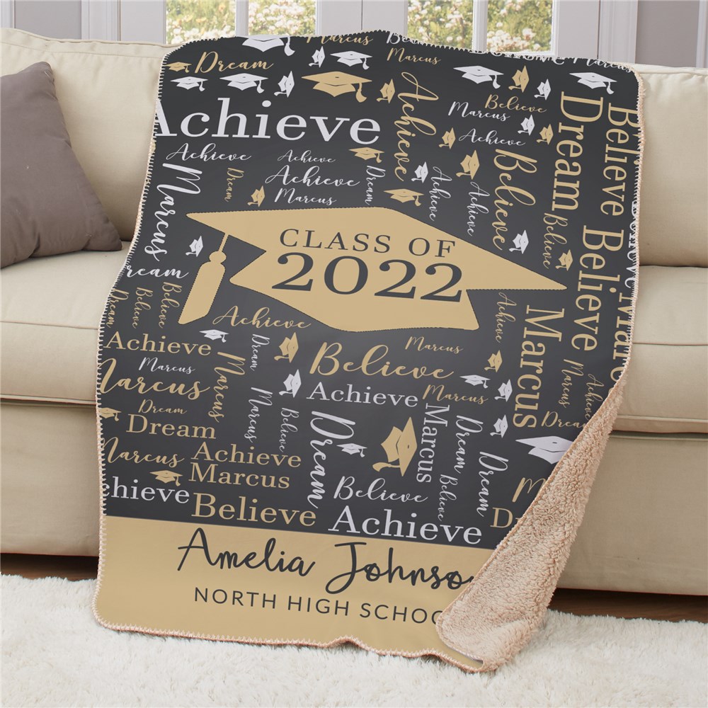 Personalized Class Of Graduation WordArt Sherpa Blanket