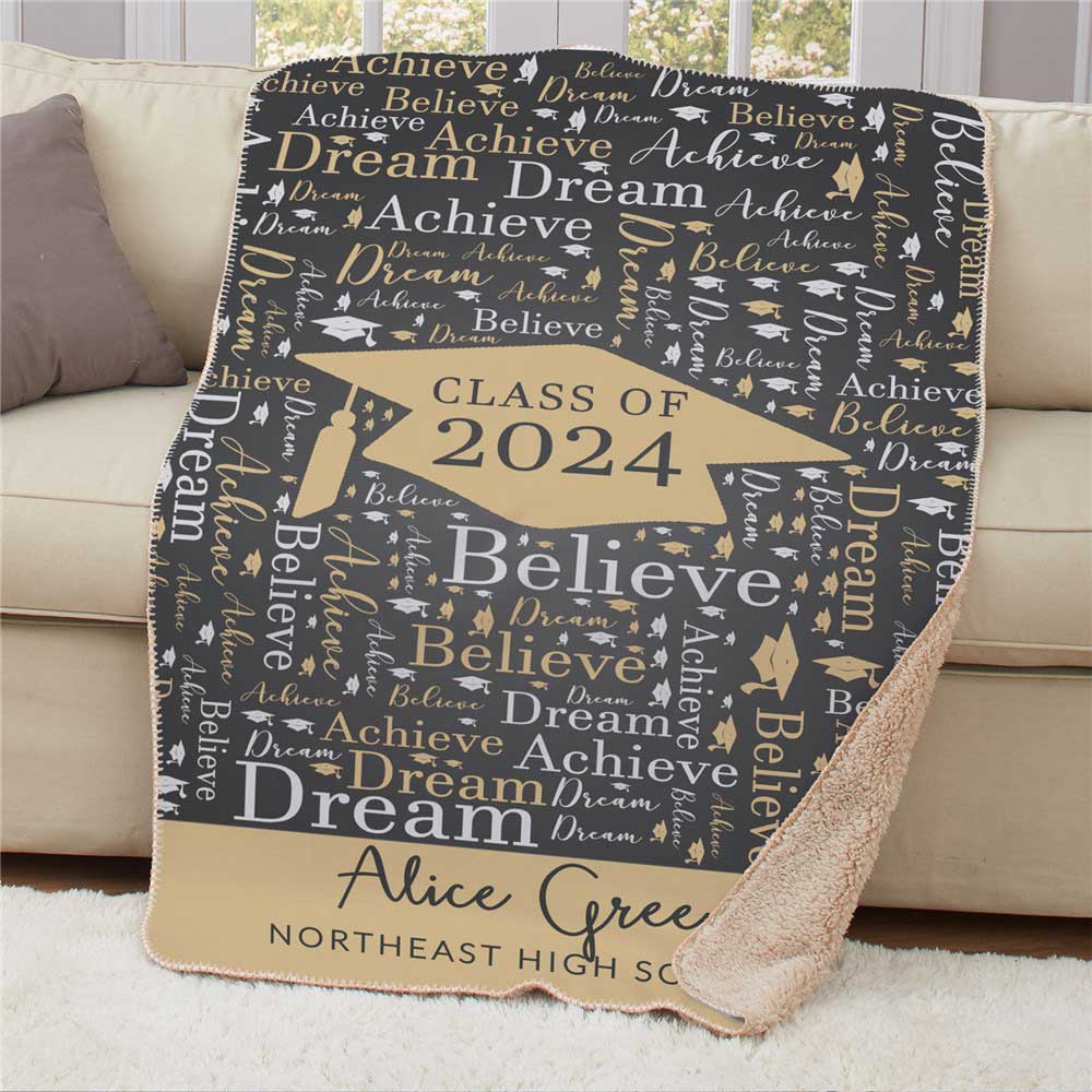 Personalized Class Of Graduation WordArt Sherpa Blanket
