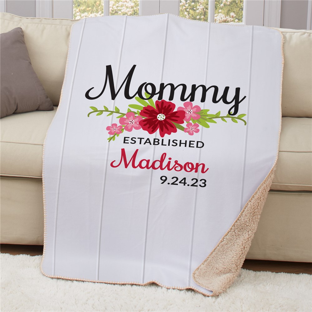Personalized Established With Flowers Sherpa Blanket
