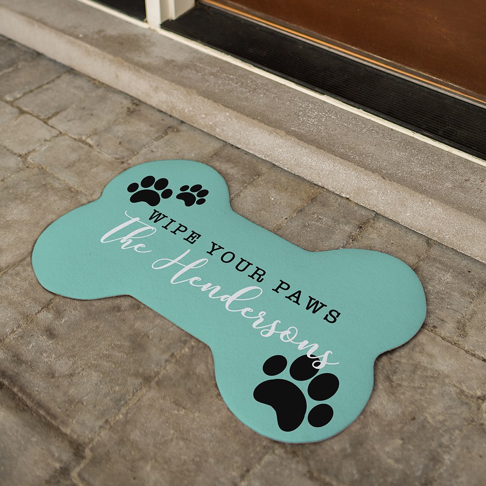 Personalized Wipe Your Paws Bone Shaped Doormat