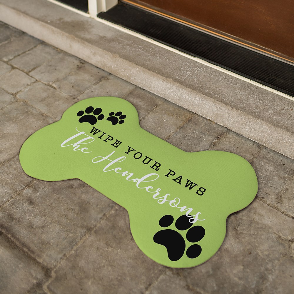 Personalized Wipe Your Paws Bone Shaped Doormat