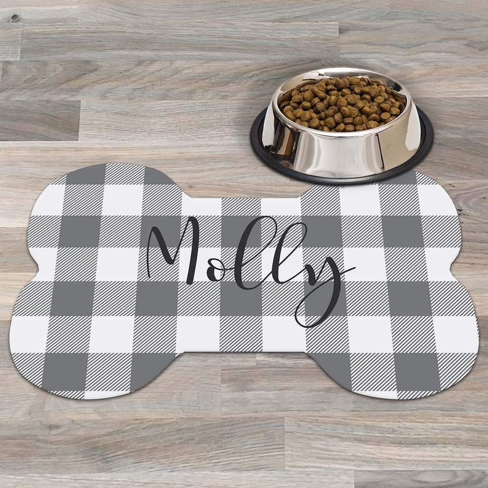 Personalized Plaid Dog BoneShaped Mat GiftsForYouNow