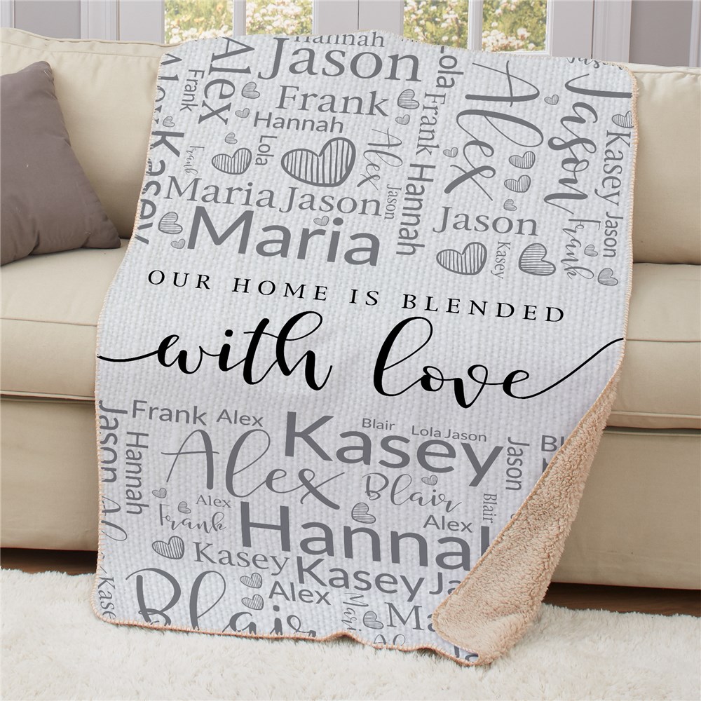 Personalized Our Home Is Blended With Love Word Art 37 x 57 Sherpa Blanket