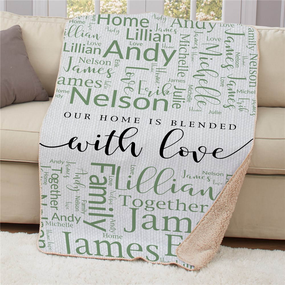 Personalized Our Home Is Blended With Love Word Art 37 x 57 Sherpa Blanket