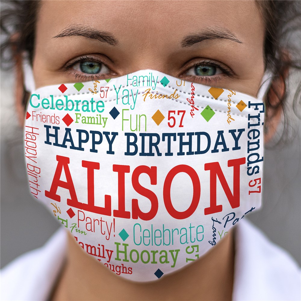 Birthday Confetti Word Art Adult Face Mask