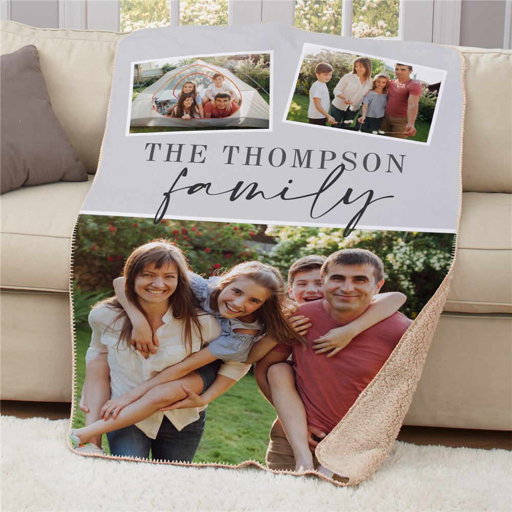 Personalized 3 Photo Family Sherpa Blanket