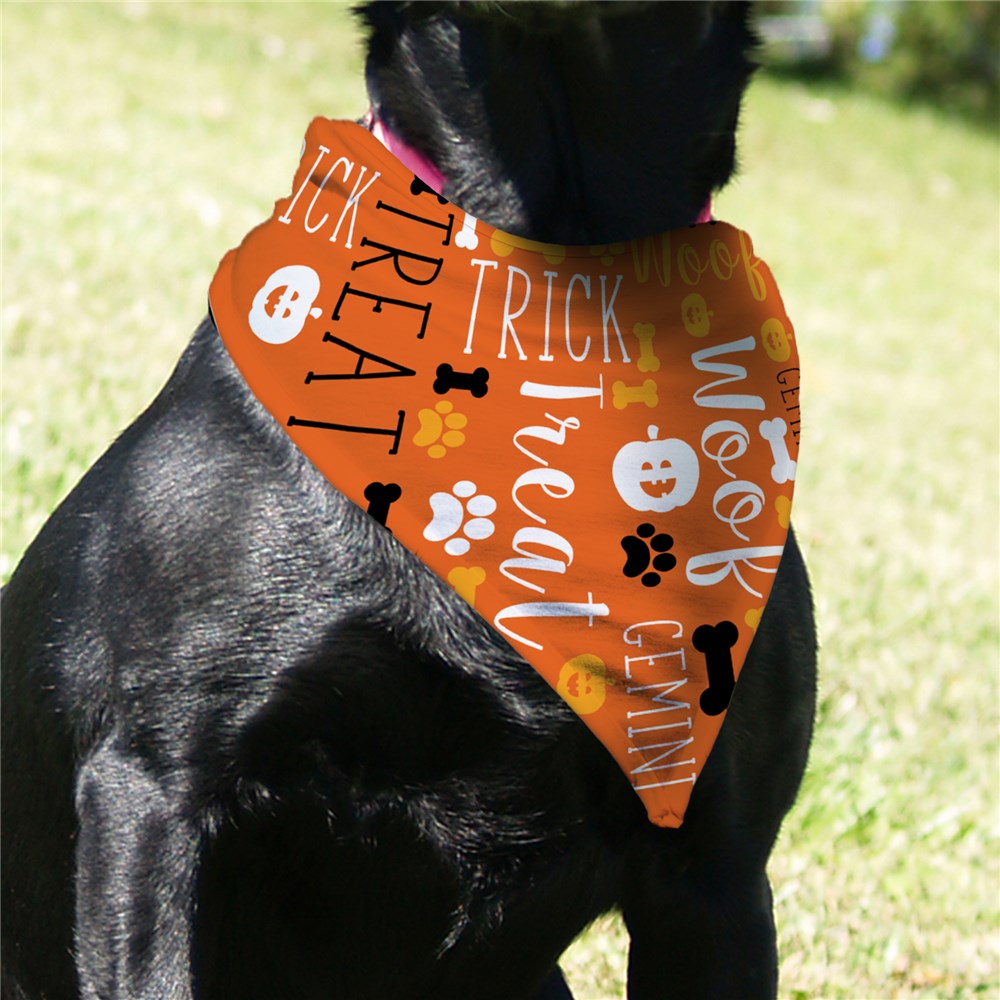 Personalized Trick or Treat Word Art Halloween Dog Bandana
