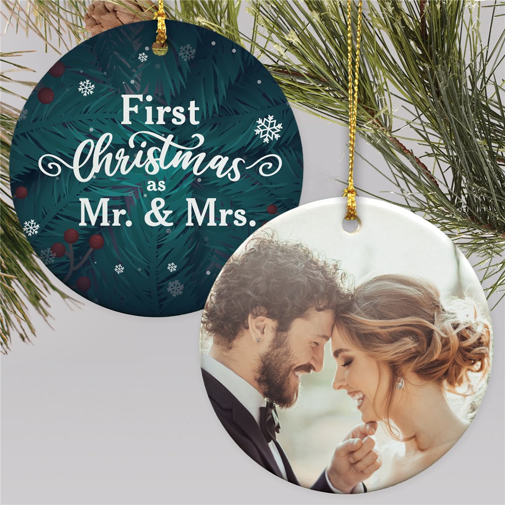 Personalized First Christmas As Mr. & Mrs. Photo Double Sided Ornament