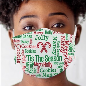 Personalized Candy Cane Word Art Face Mask