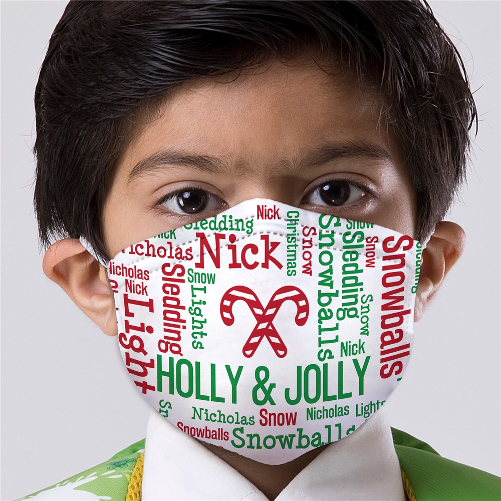 Personalized candy cane word art youth face mask