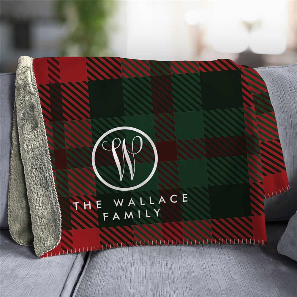 Personalized Plaid Family Name & Initial 50x60 Sherpa Blanket