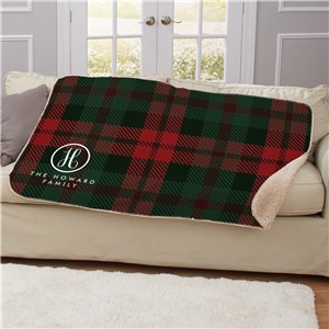 Personalized Plaid Family Name & Initial Sherpa Blanket