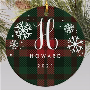 Personalized Plaid Snowflakes Round Ornament