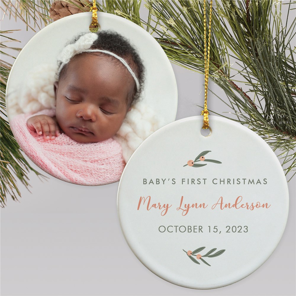 Personalized First Christmas Photo Double Sided Round Ornament