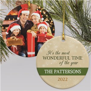 Personalized Most Wonderful Time with Photo Round Double Sided Ornament