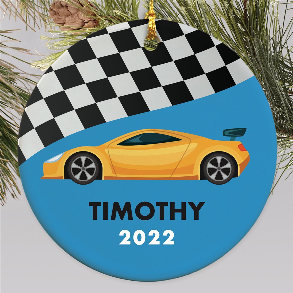 Personalized Race Car Round Ornament