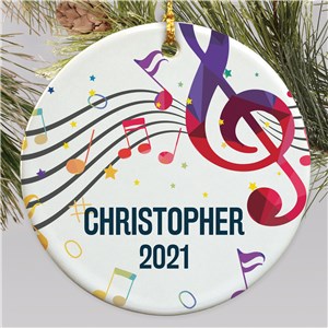 Personalized Colorful Music Notes Round Ornament
