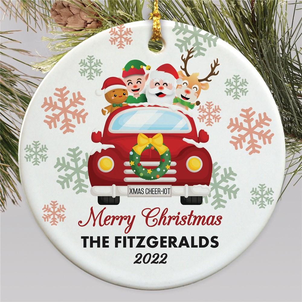 Personalized Vehicle with Christmas Characters Round Ornament