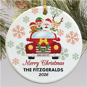 Personalized Vehicle with Christmas Characters Round Ornament