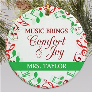 Personalized Red and Green Music Notes Round Ornament