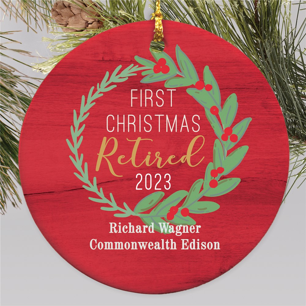 Personalized First Christmas Retired Wreath Round Ornament