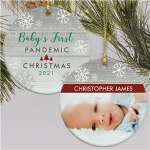 Personalized Baby's First Pandemic Christmas Double Sided Photo Ornament
