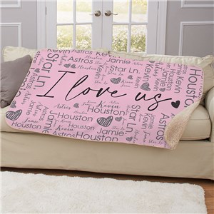 I Love Us Word-Art Sherpa Personalized Blanket