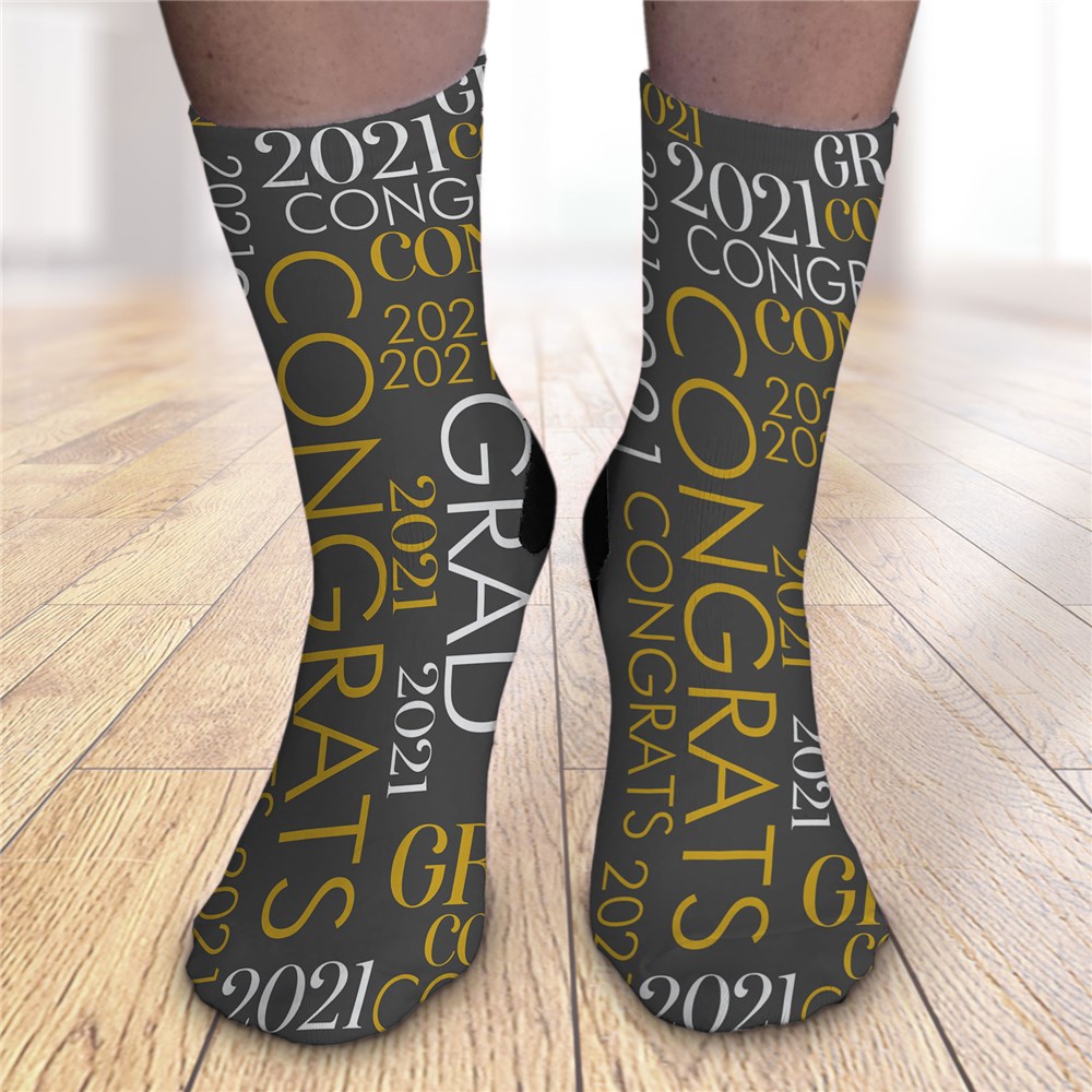 Graduation Crew Socks with Word-Art Design