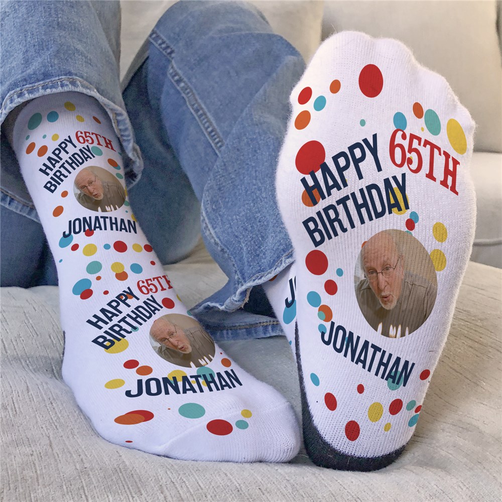 Personalized Happy Birthday Dots with Photo Crew Socks