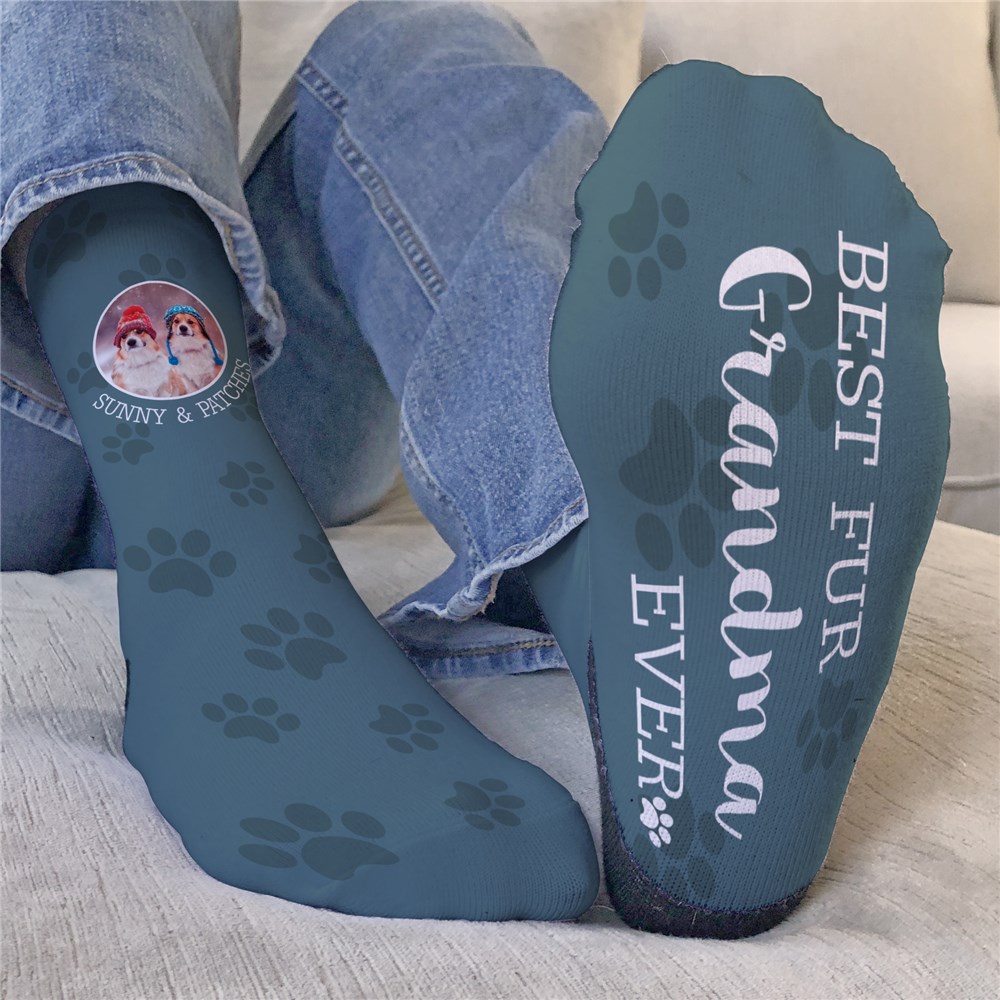 Personalized Best Fur Grandma with Photo Crew Socks