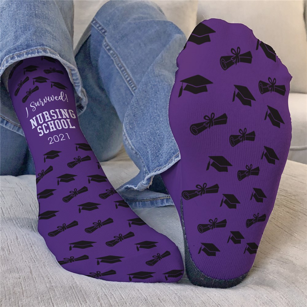 Personalized I Survived Crew Socks for Graduation