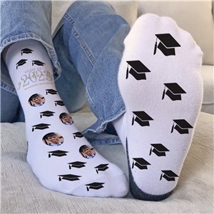 Personalized Repeating Grad Cap and Photo Crew Socks