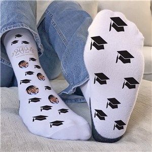Personalized Repeating Grad Cap and Photo Crew Socks