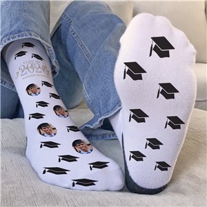 Personalized Repeating Grad Cap and Photo Crew Socks