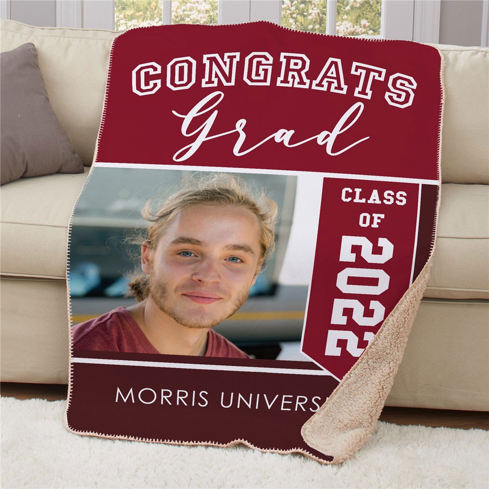 Personalized Congrats Grad Sherpa Photo Throw