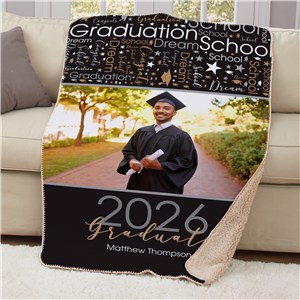 Personalized Grad Photo Word Art Sherpa Throw