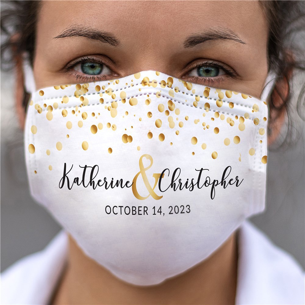 Personalized Gold Ampersand & Confetti Wedding Face Mask