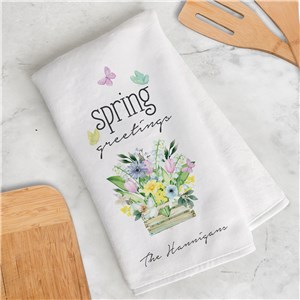 Personalized Spring Floral Crate Dish Towel