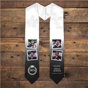 Personalized Photos with Hat and Wreath Graduation Stole U17950151