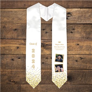 Personalized Gold Confetti and Photos Graduation Stole