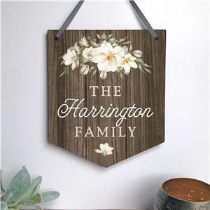 Personalized Magnolia & Wood Texture Banner Shaped Sign