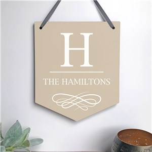 Personalized Initial with Family Name Banner Shaped Sign