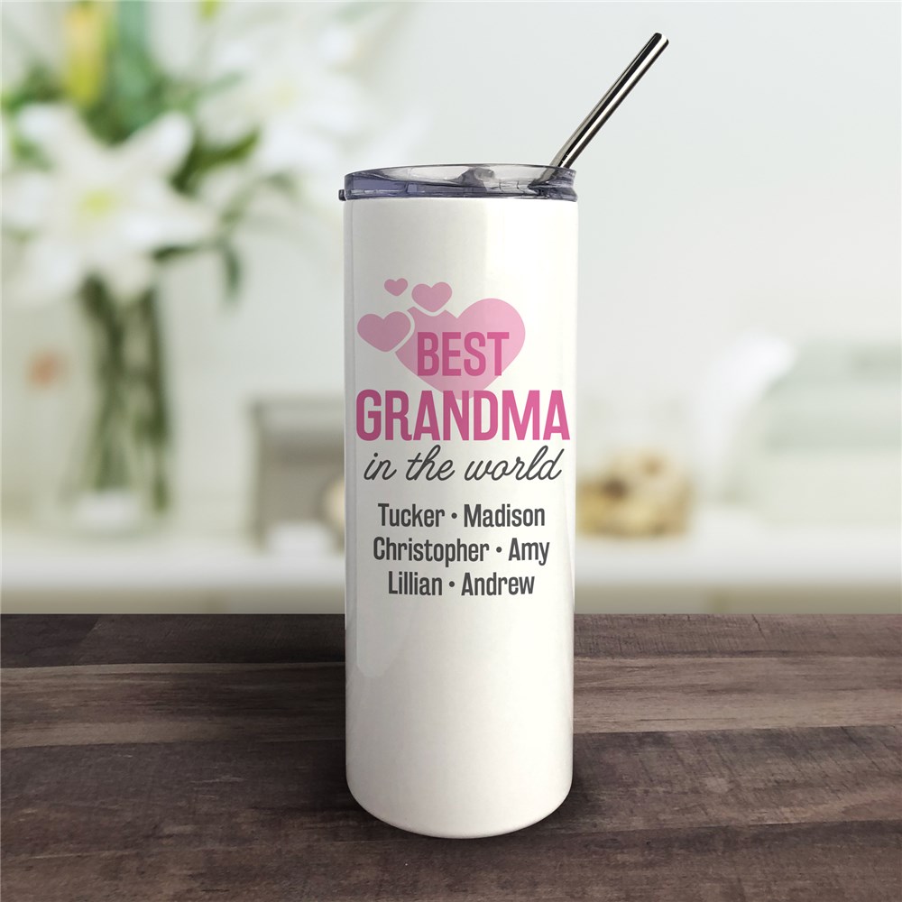 Personalized Best Grandma in the World Tumbler with Straw