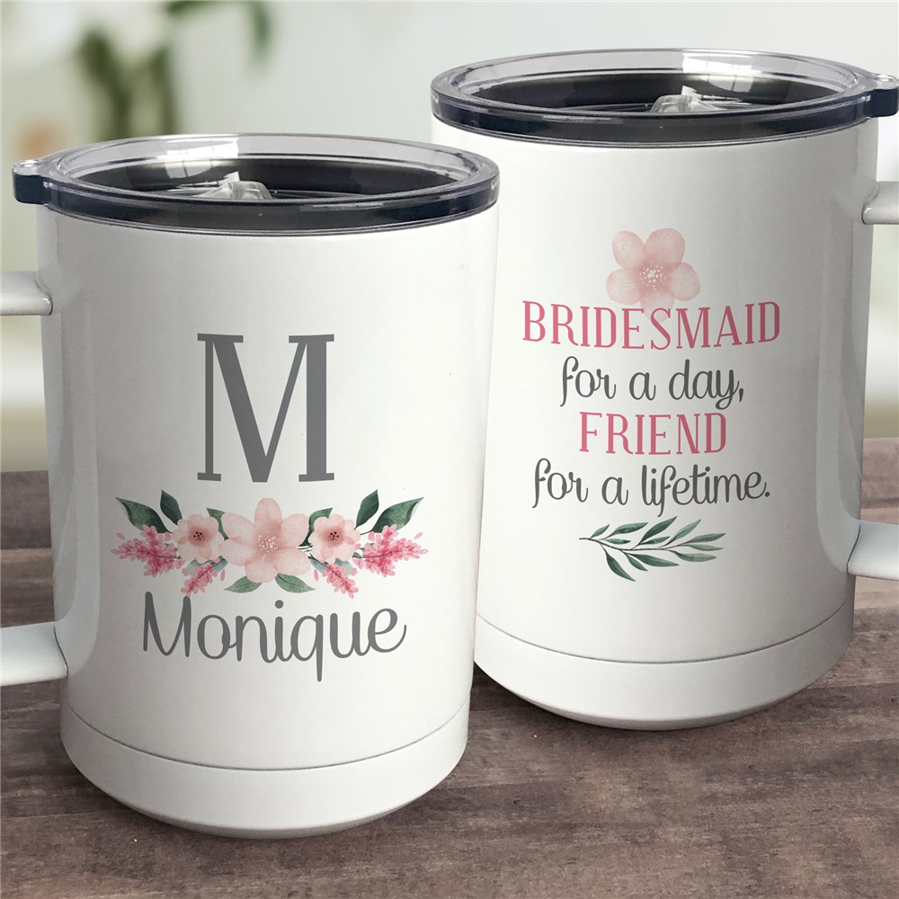 Personalized Floral Bridesmaid Mug with Lid GiftsForYouNow