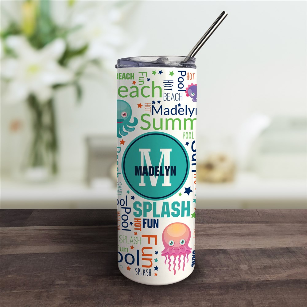 Personalized Sea Creature Word Art Tumbler with Straw U18143143