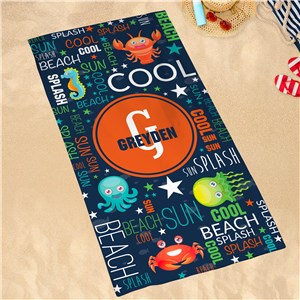 Personalized Sea Creature Word Art Quick Dry Beach Towel U18143158