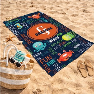 Personalized Sea Creature Word-Art Kids' Beach Towel