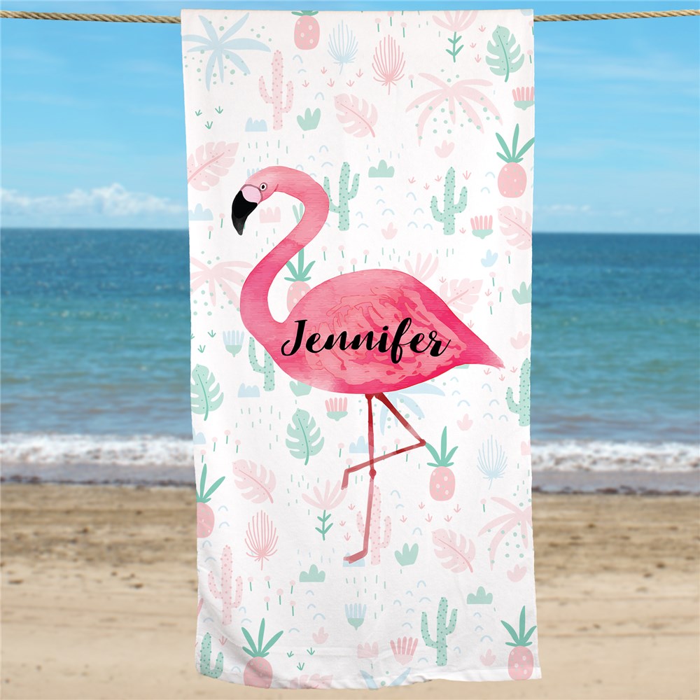 Personalized Flamingo Beach Towel