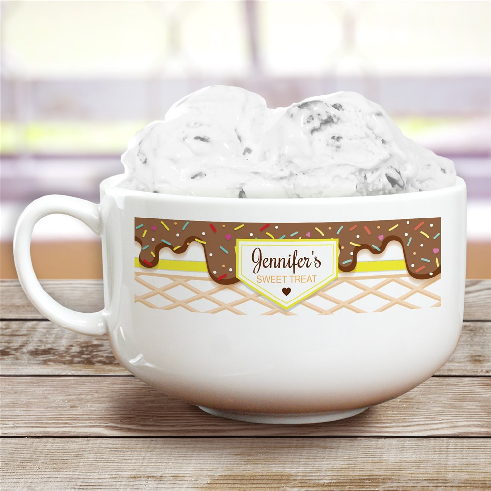 Personalized Ice Cream Bowl with Dripping Fudge Design