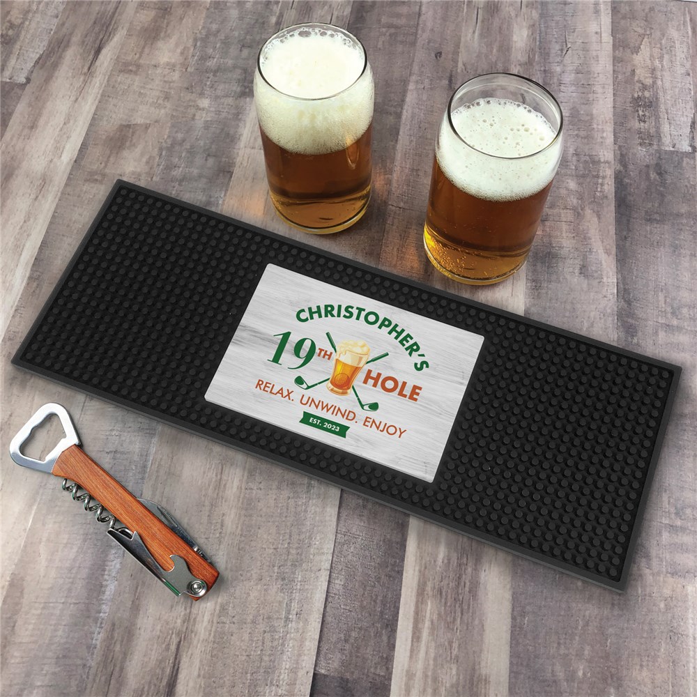 Personalized 19th Hole Golf-themed Bar Spill Mat